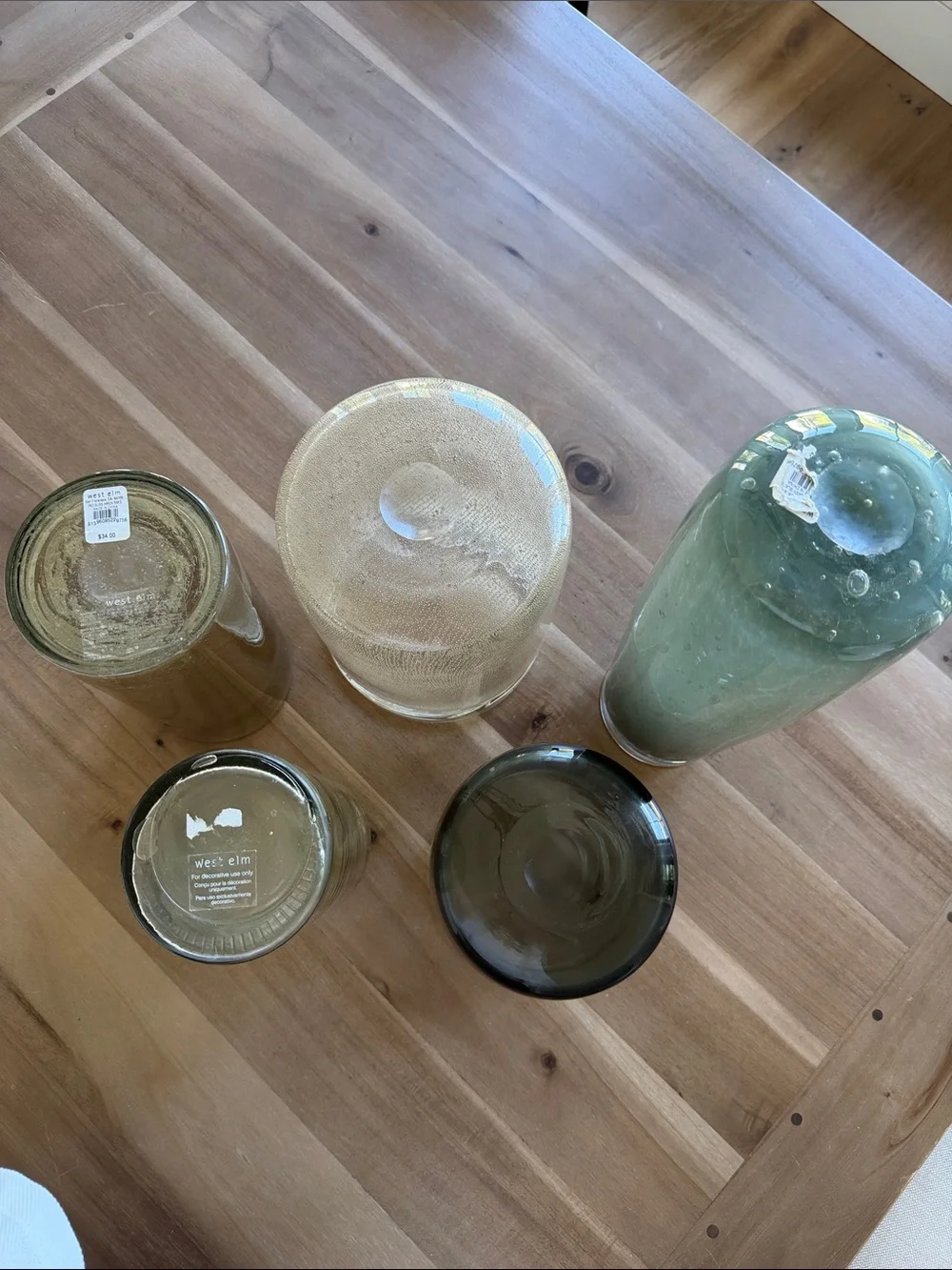 West Elm Assorted Glass Vases in Blue, Green, Gray, Clear